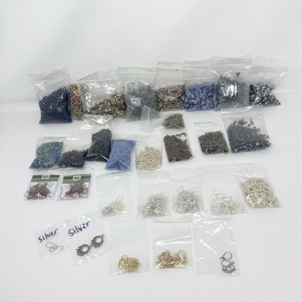2 LB Jewelry Making Lot Seed Beads Earring Findings 925 Sterling Silver Destash